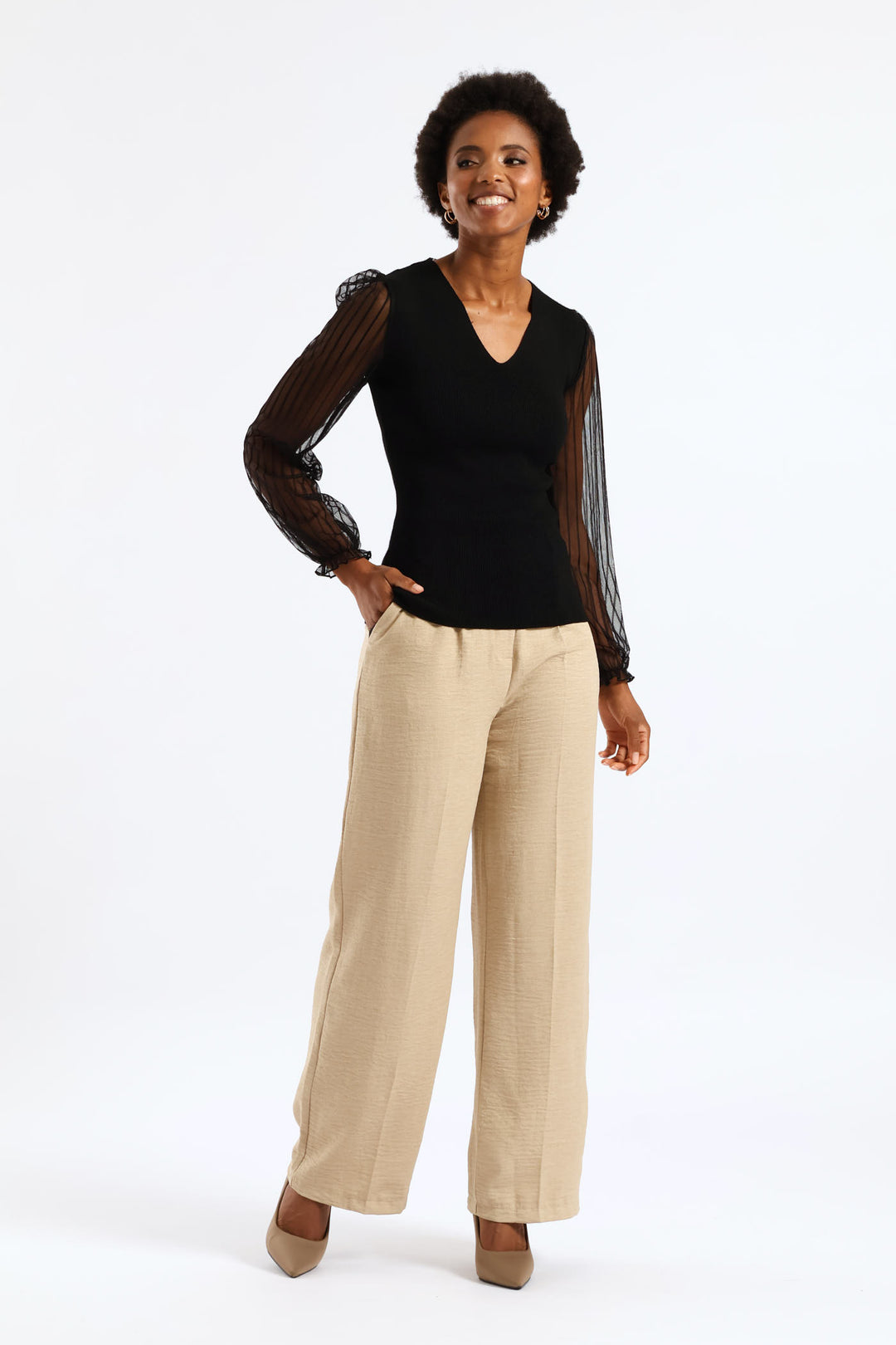 V-Neck Knitwear Combo Pullover - Black