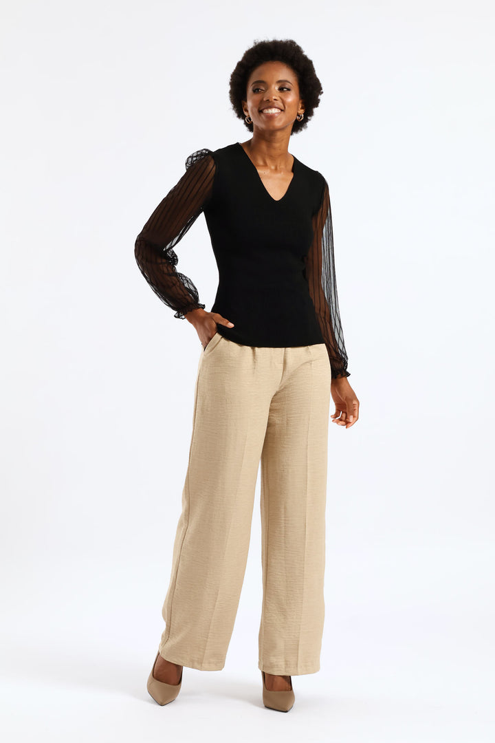 V-Neck Knitwear Combo Pullover - Black