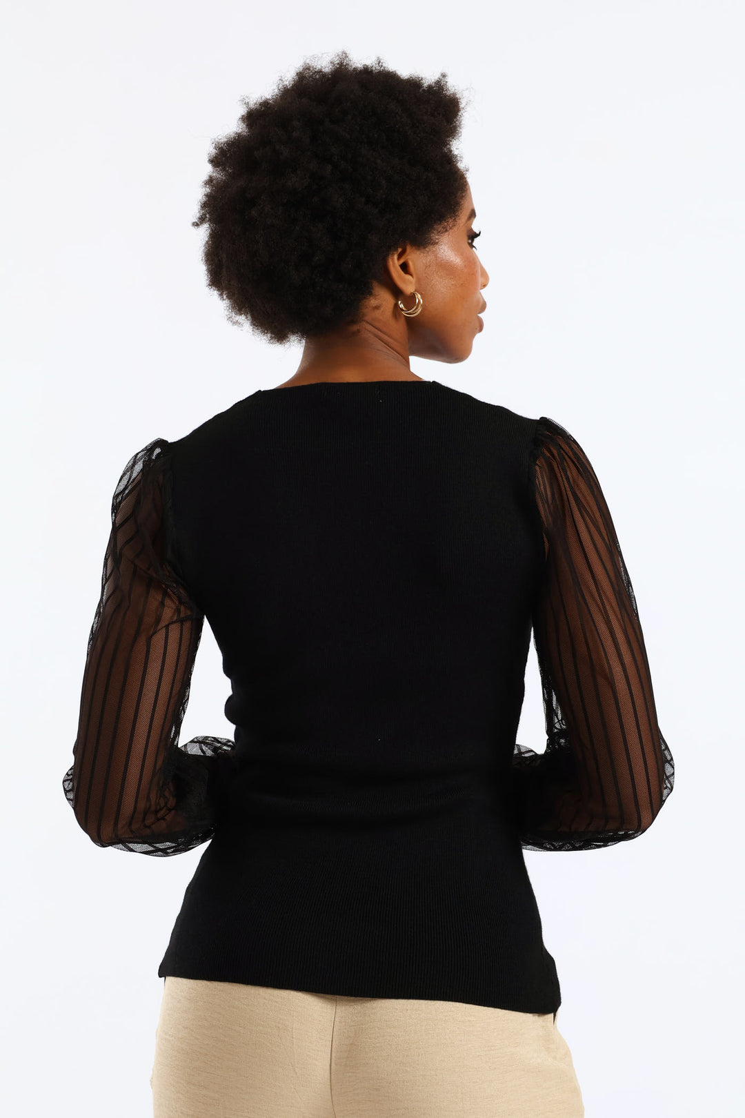 V-Neck Knitwear Combo Pullover - Black