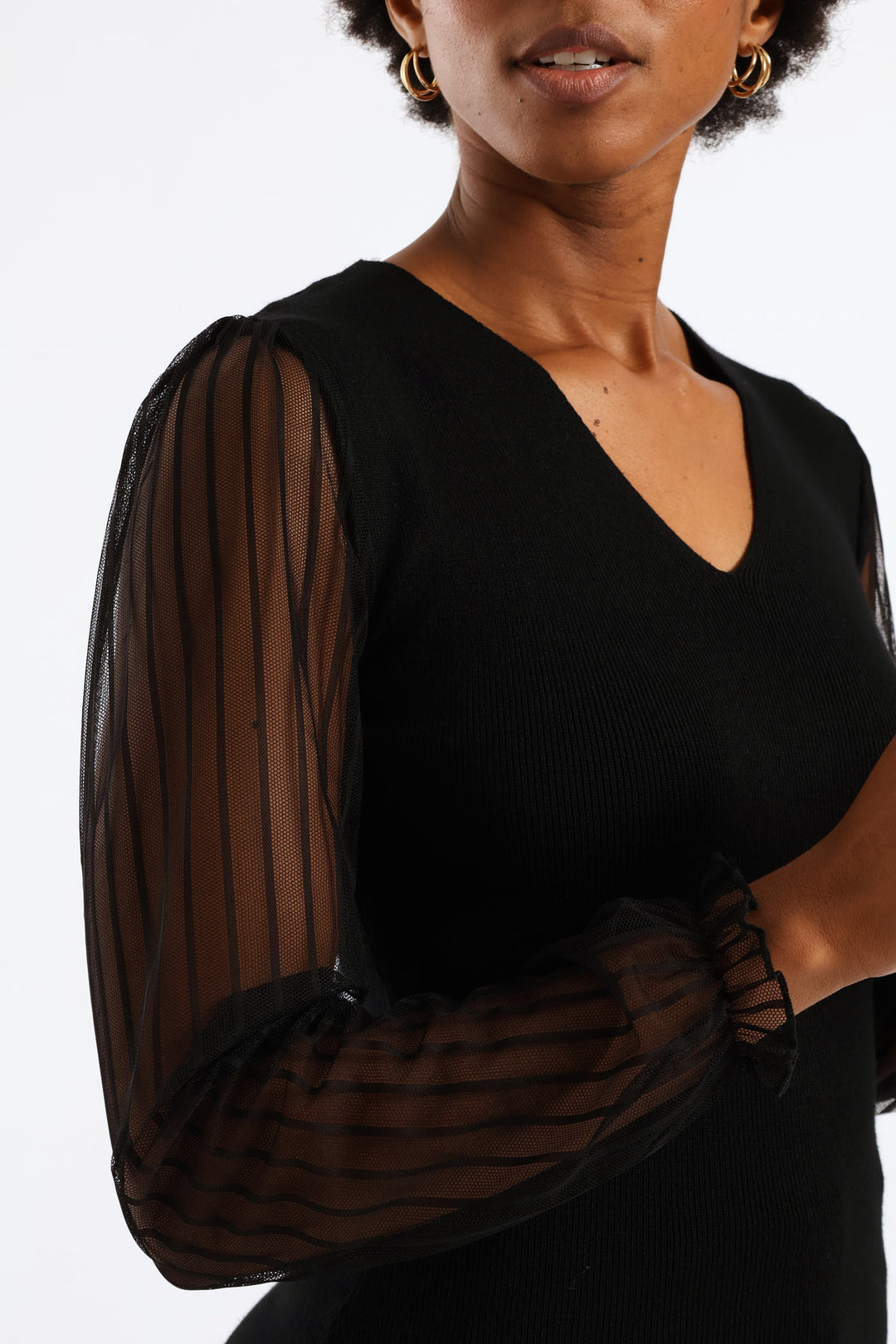 V-Neck Knitwear Combo Pullover - Black