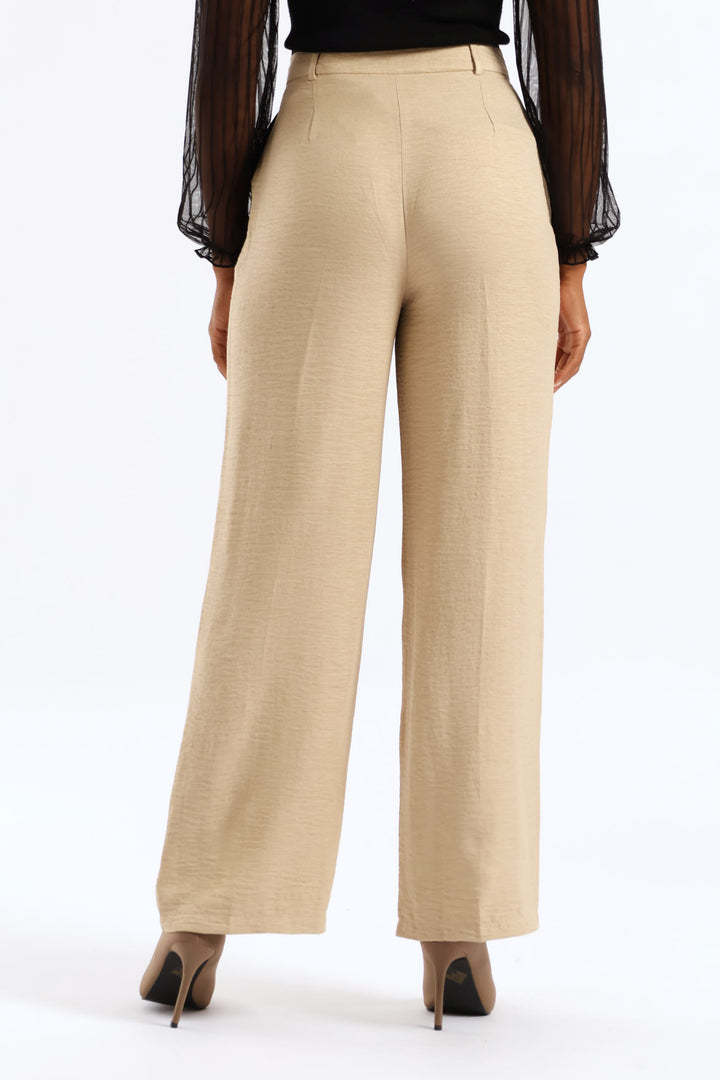 Contrast Tipped Linen Blend Wide Leg Pant - Oatmeal