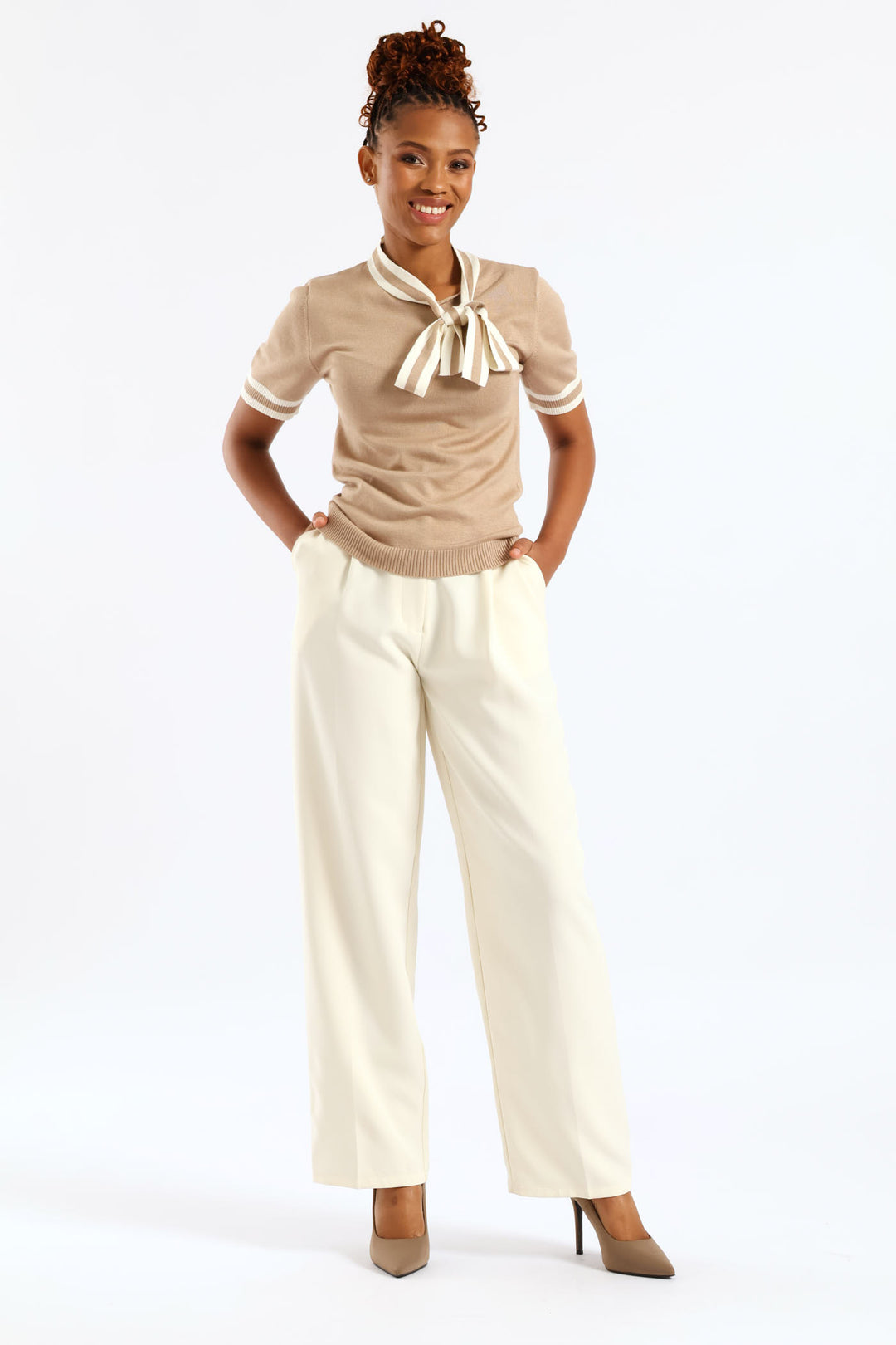 Kitty Bow Pullover Tee - Latte