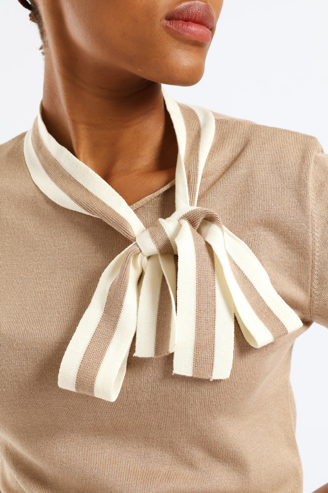 Kitty Bow Pullover Tee - Latte