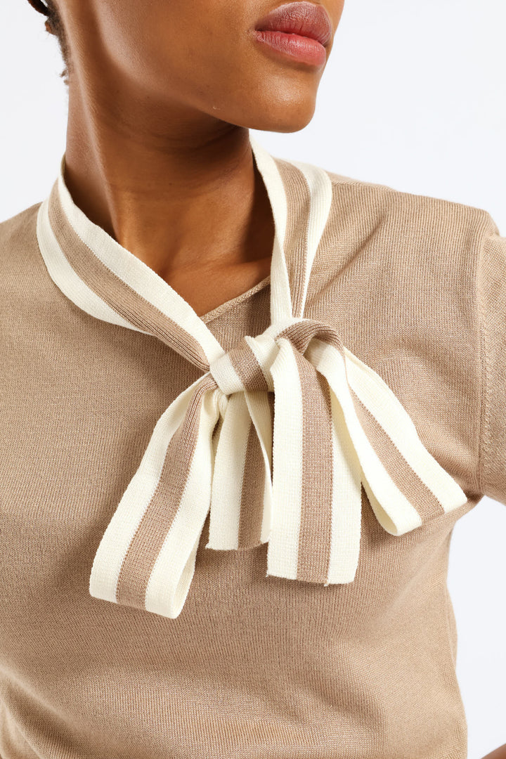 Kitty Bow Pullover Tee - Latte