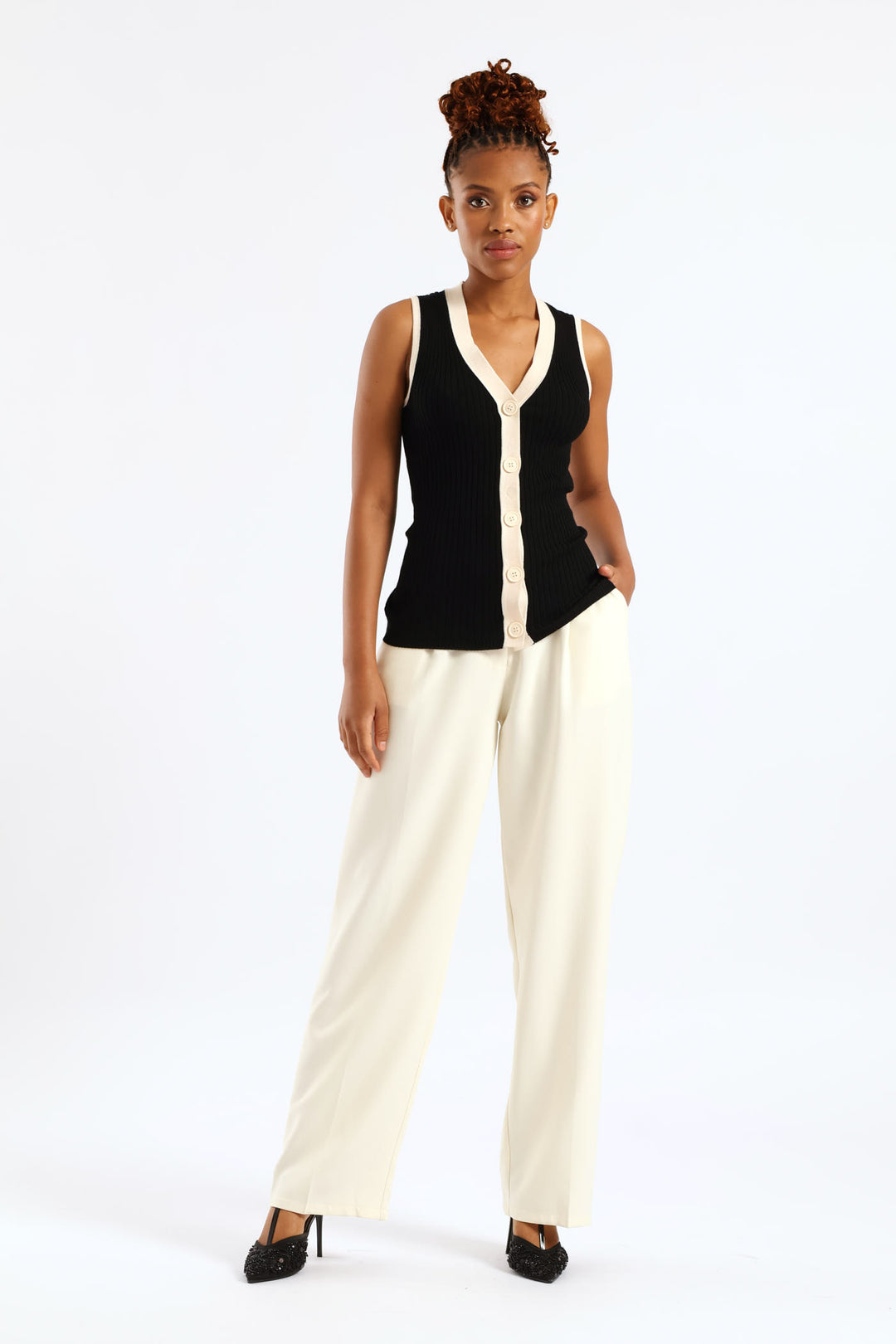 Contrast Monochrome Waistcoat - Black/Cream