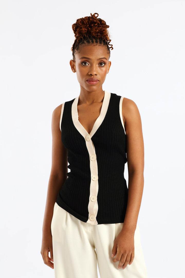 Contrast Monochrome Waistcoat - Black/Cream