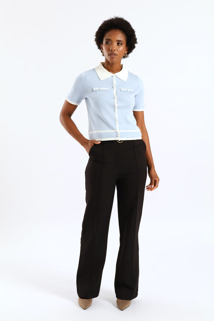 Collared Tipped Cardigan - Light Blue