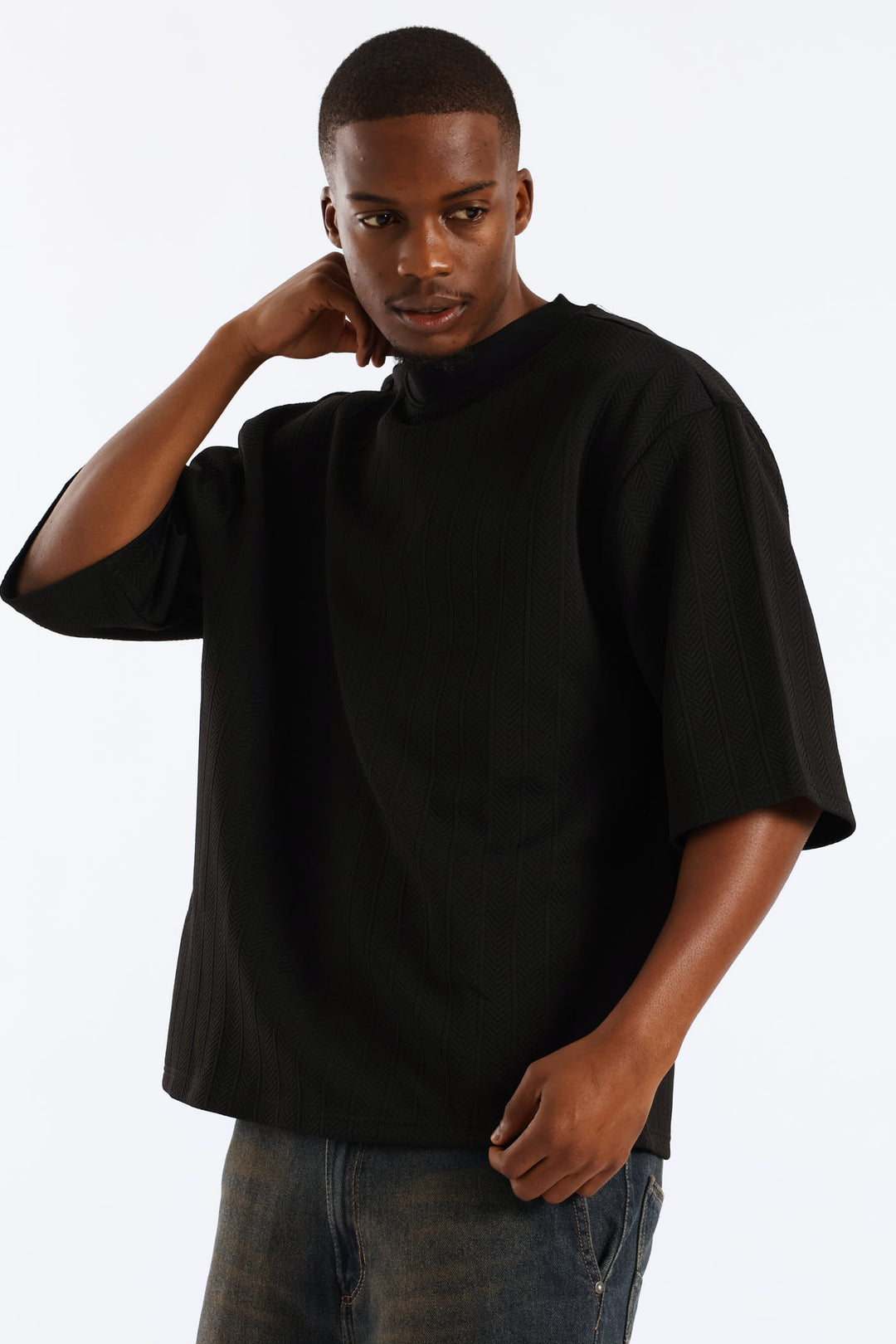 Textured Stretch T-Shirt - Black