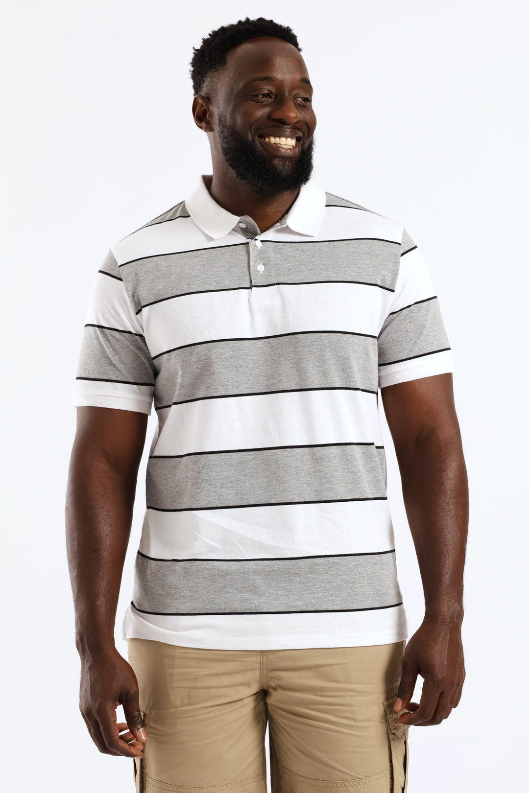 Wide Stripe Golfer - Black/White/Grey Melange
