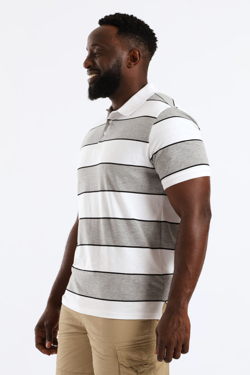 Wide Stripe Golfer - Black/White/Grey Melange