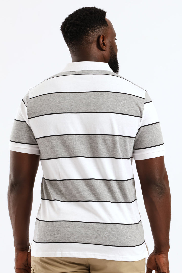 Wide Stripe Golfer - Black/White/Grey Melange
