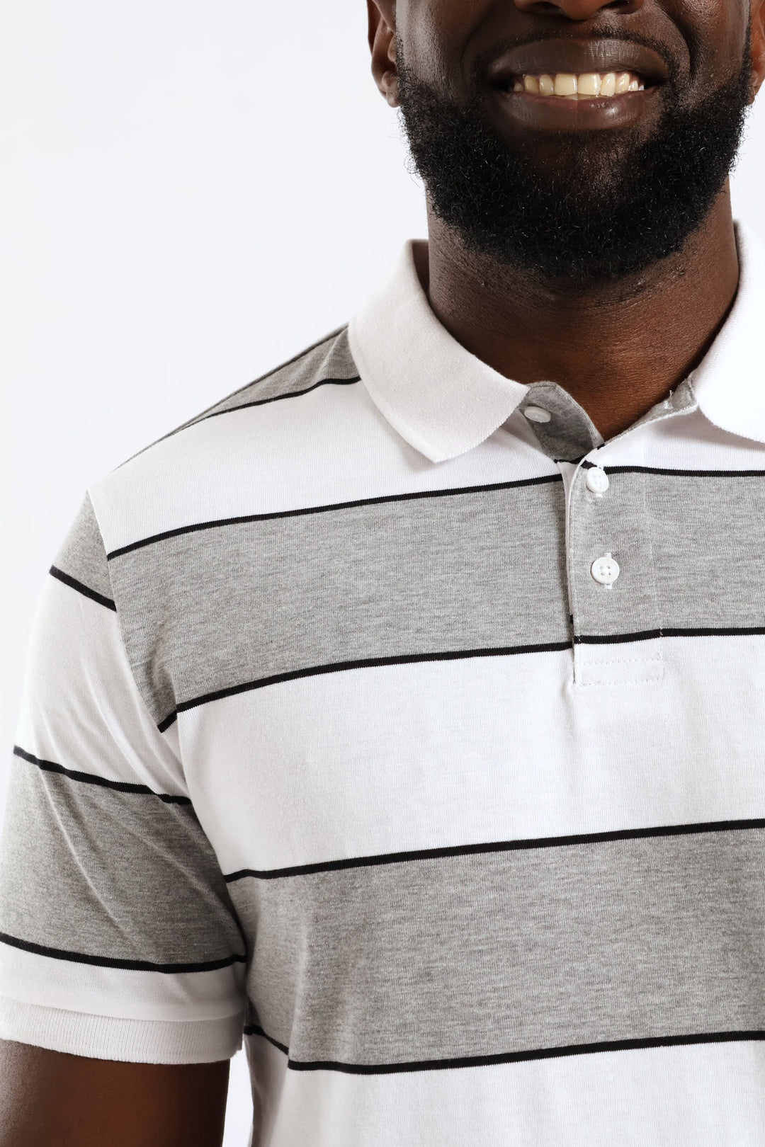 Wide Stripe Golfer - Black/White/Grey Melange