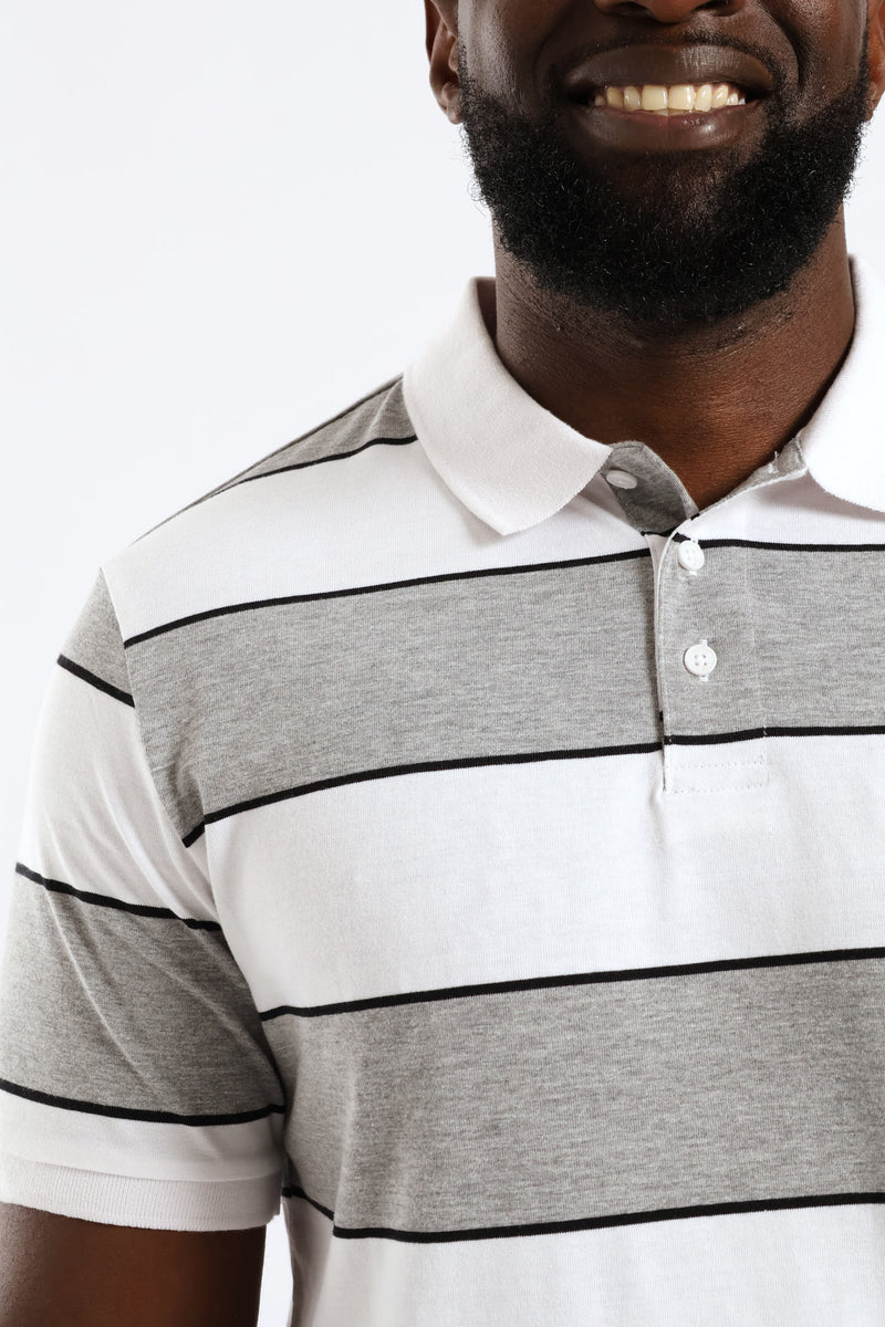 Wide Stripe Golfer - Black/White/Grey Melange