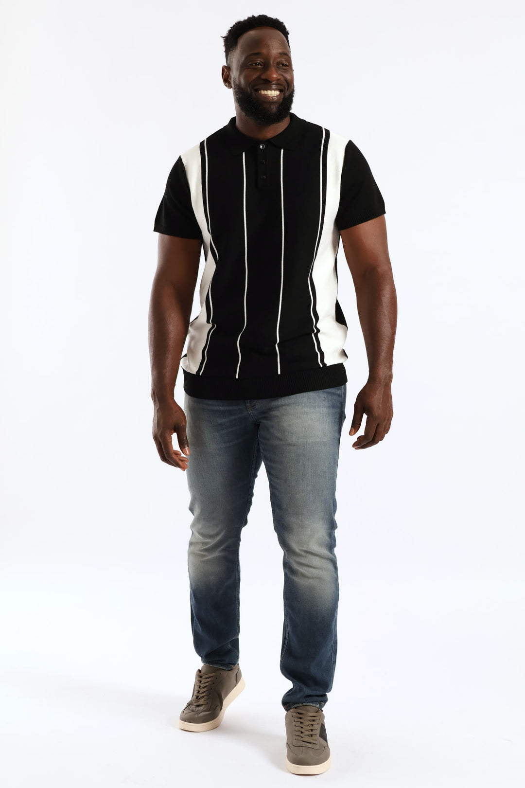 Stripe Fine Gauge Golfer - Black