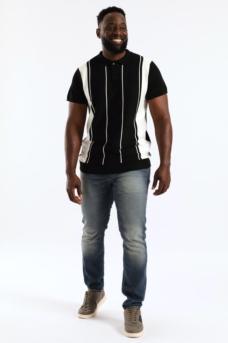Stripe Fine Gauge Golfer - Black