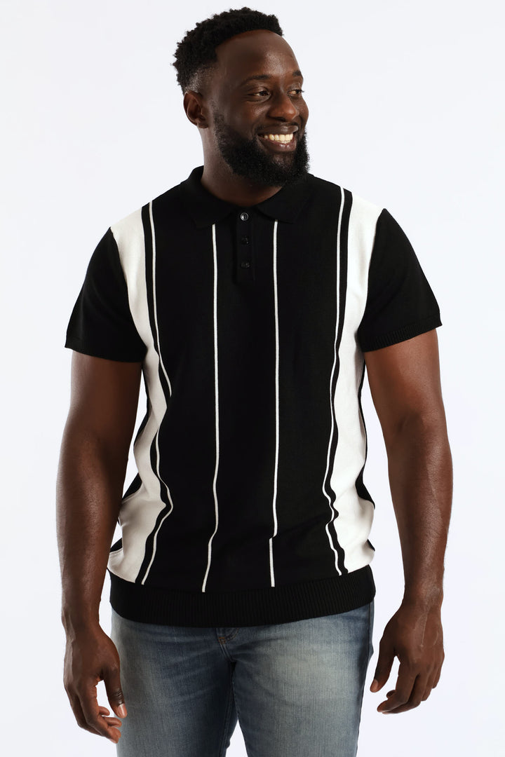 Stripe Fine Gauge Golfer - Black