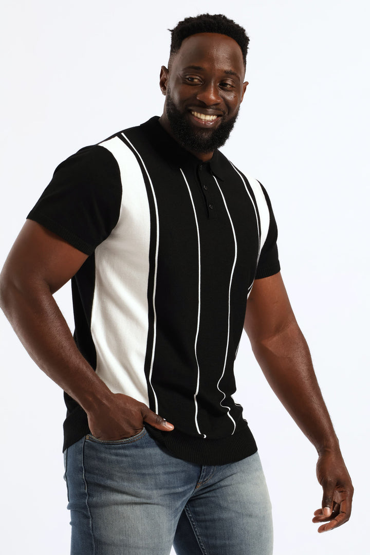 Stripe Fine Gauge Golfer - Black