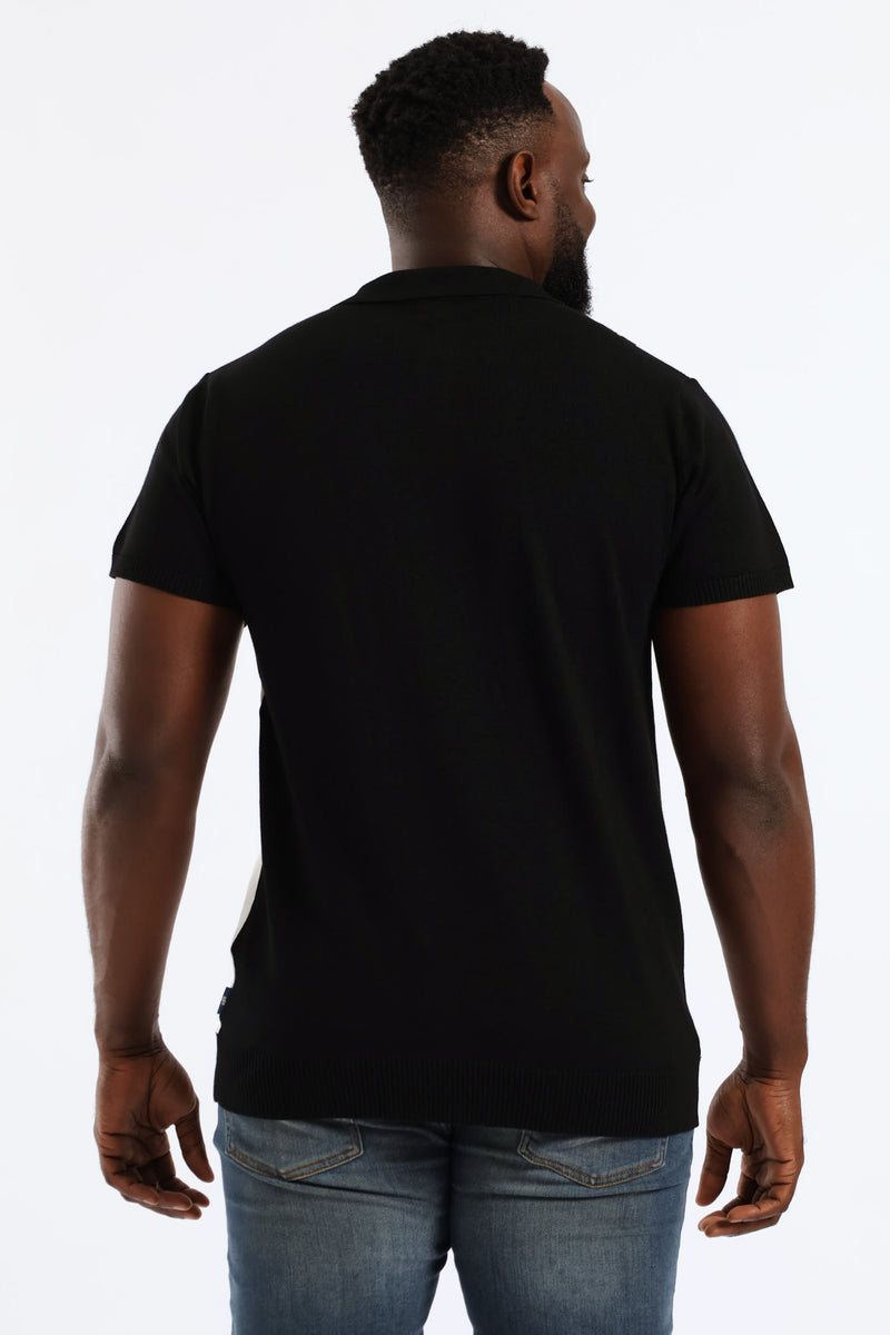 Stripe Fine Gauge Golfer - Black