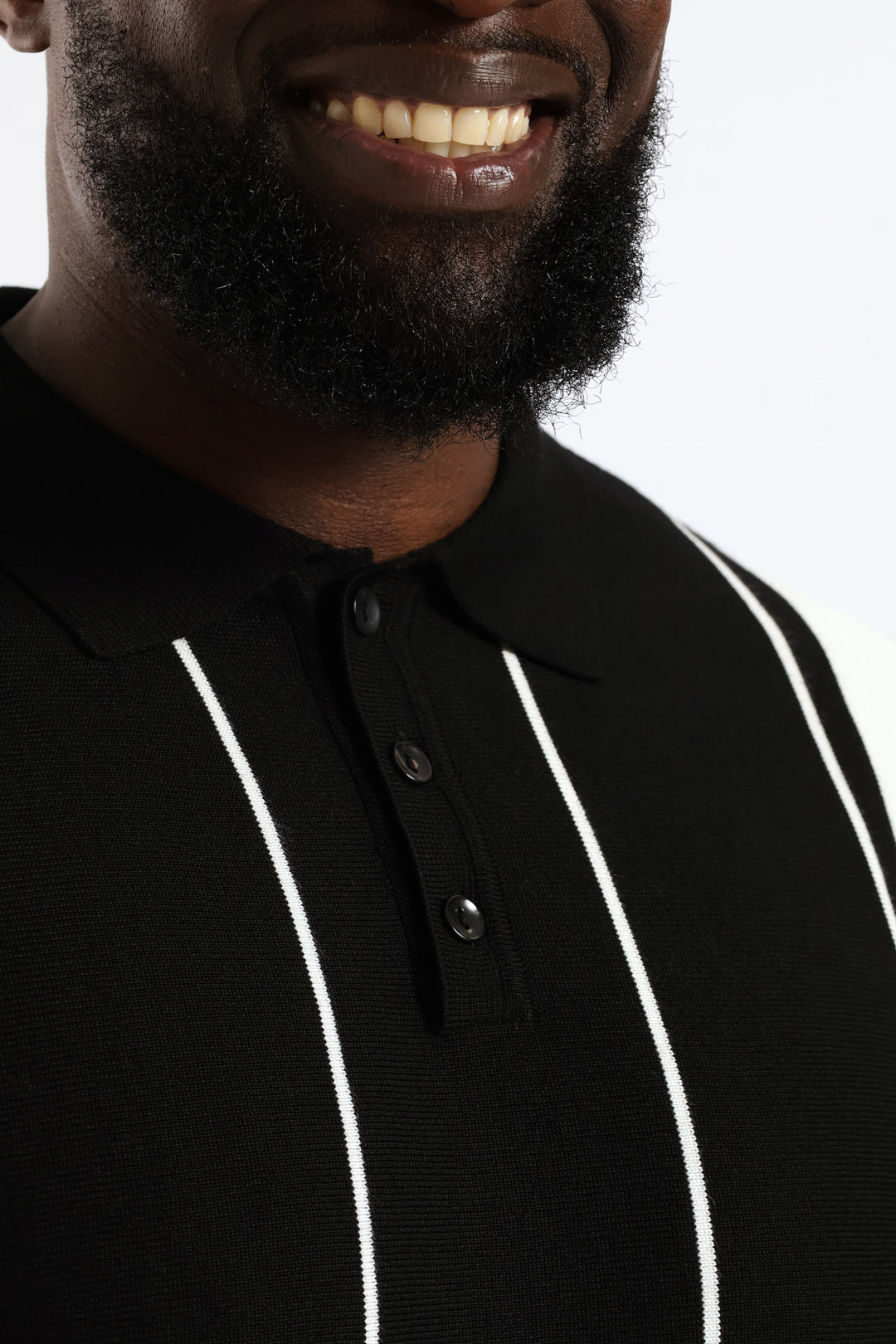 Stripe Fine Gauge Golfer - Black