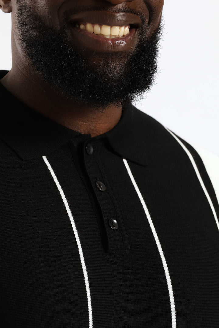 Stripe Fine Gauge Golfer - Black