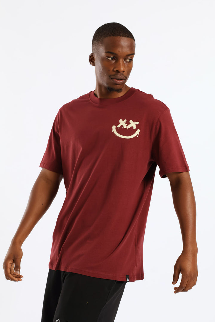 Front & Back Print T-Shirt - Burgundy