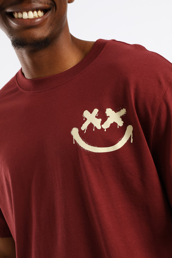 Front & Back Print T-Shirt - Burgundy