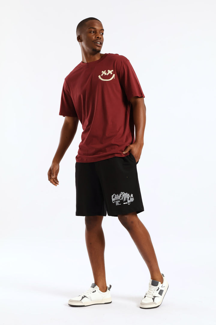 Printed Fleece Shorts - Black