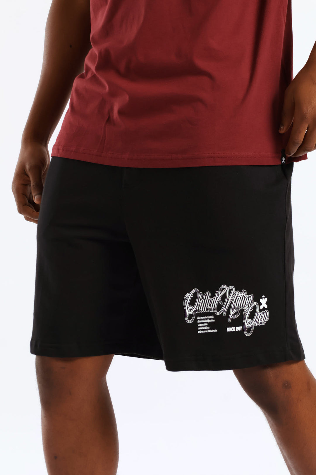 Printed Fleece Shorts - Black