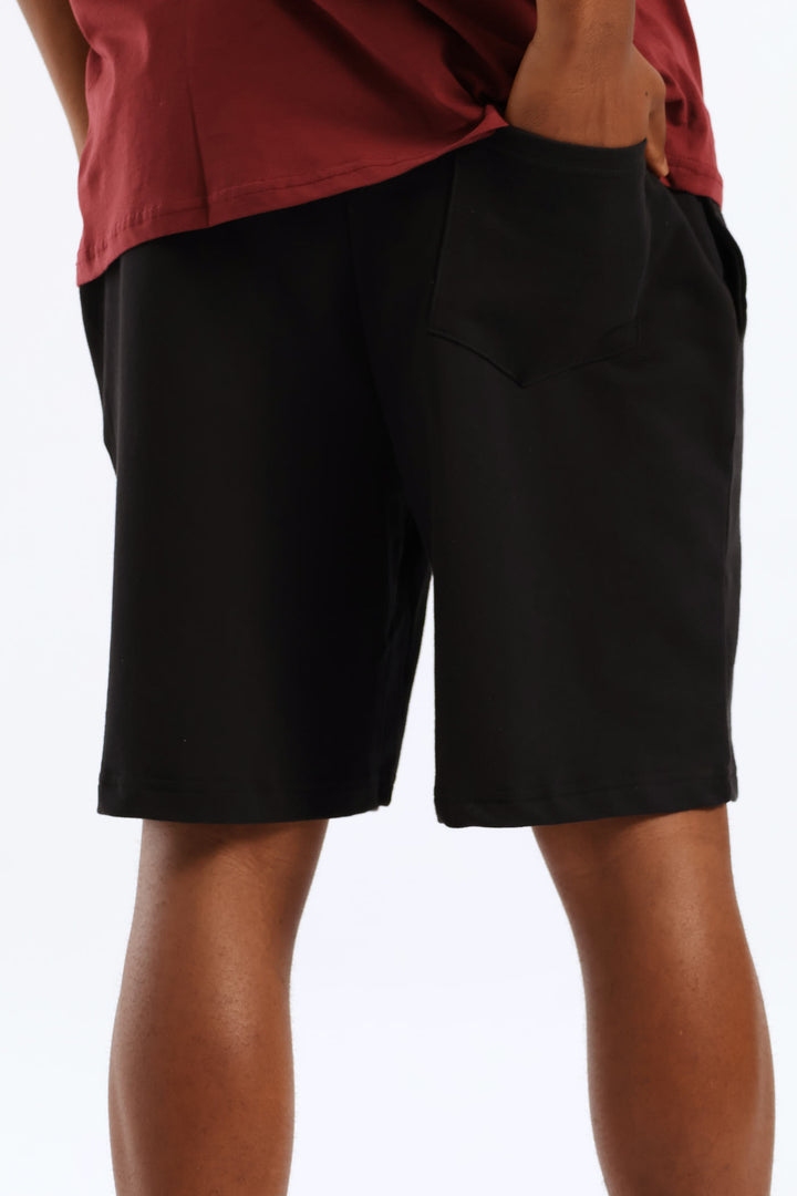 Printed Fleece Shorts - Black