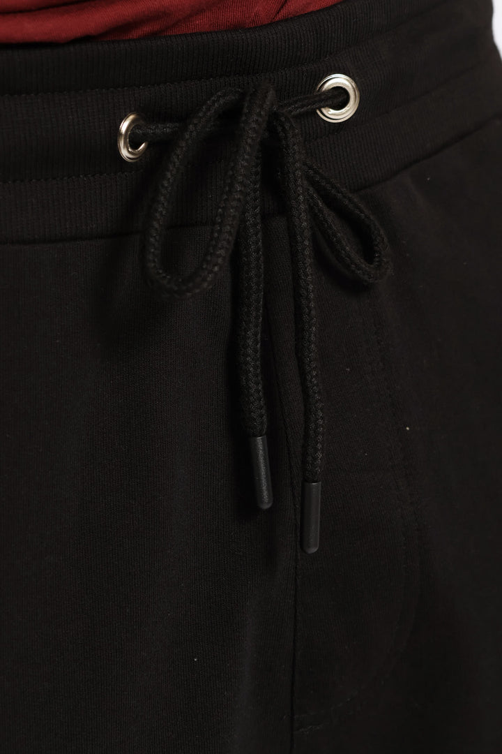 Printed Fleece Shorts - Black