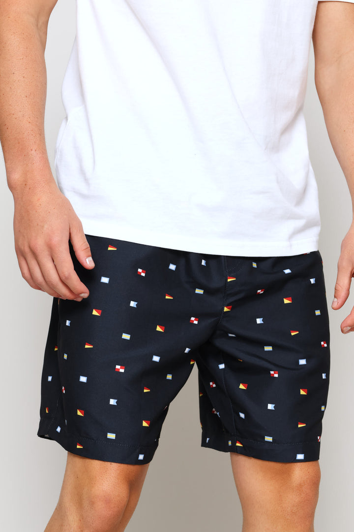 Nautical Flags Swim Short - Navy