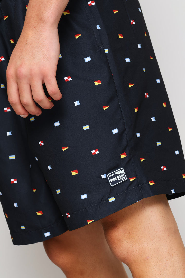 Nautical Flags Swim Short - Navy