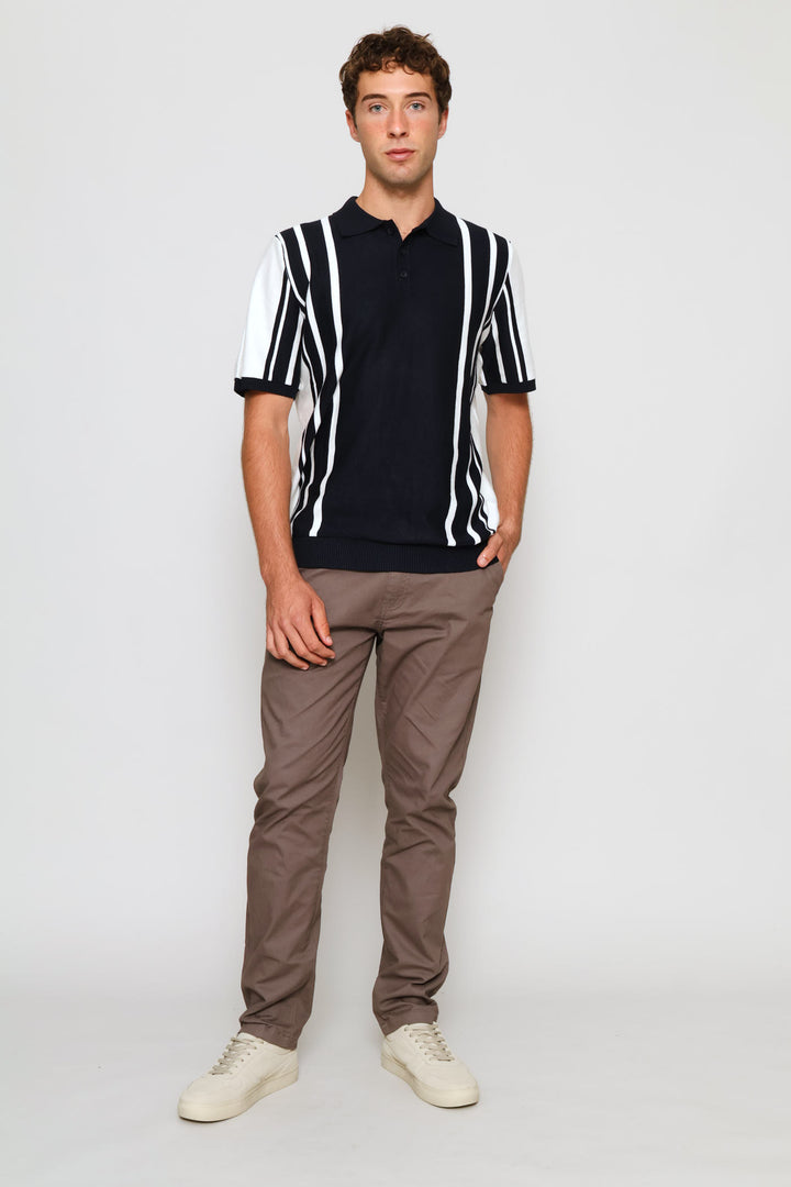 Wide & Thin Stripe Fine Guage Golfer - Navy/Off White