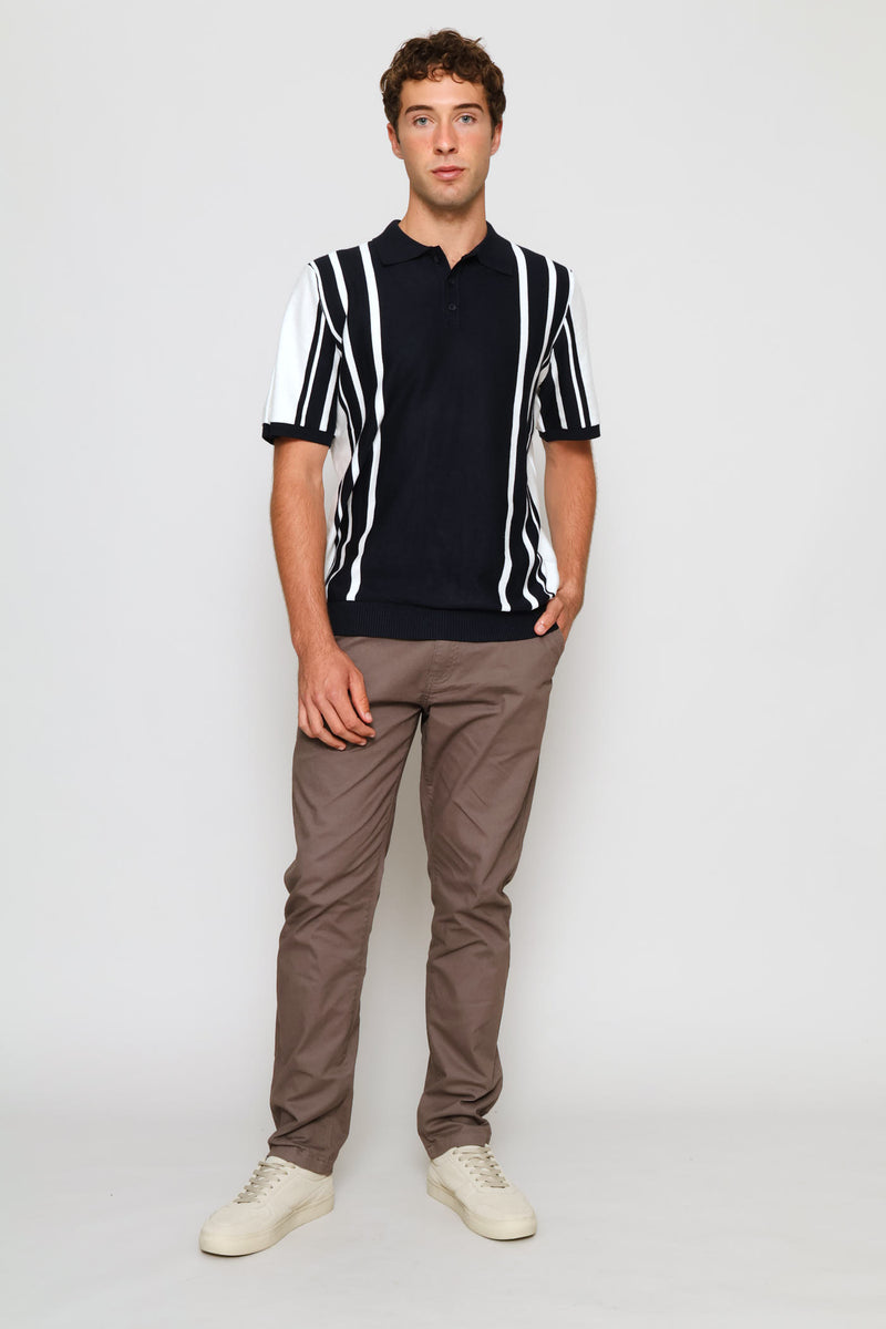 Wide & Thin Stripe Fine Guage Golfer - Navy/Off White