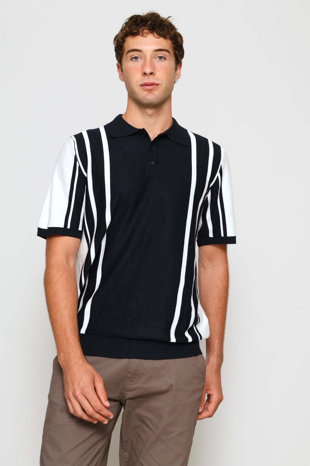 Wide & Thin Stripe Fine Guage Golfer - Navy/Off White
