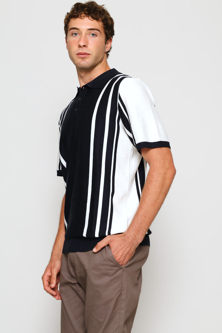 Wide & Thin Stripe Fine Guage Golfer - Navy/Off White