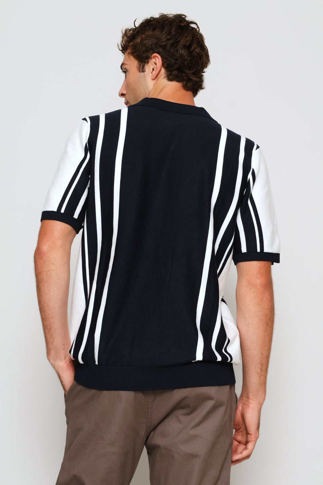 Wide & Thin Stripe Fine Guage Golfer - Navy/Off White