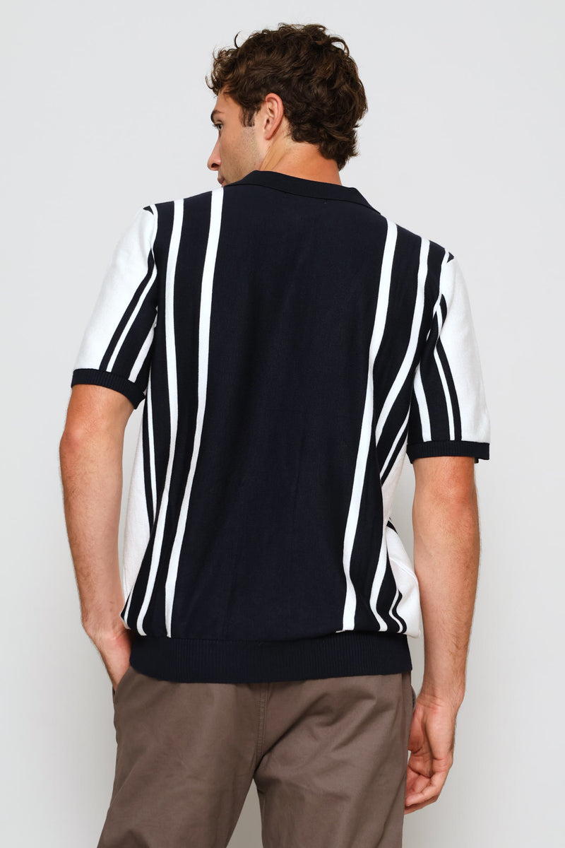 Wide & Thin Stripe Fine Guage Golfer - Navy/Off White
