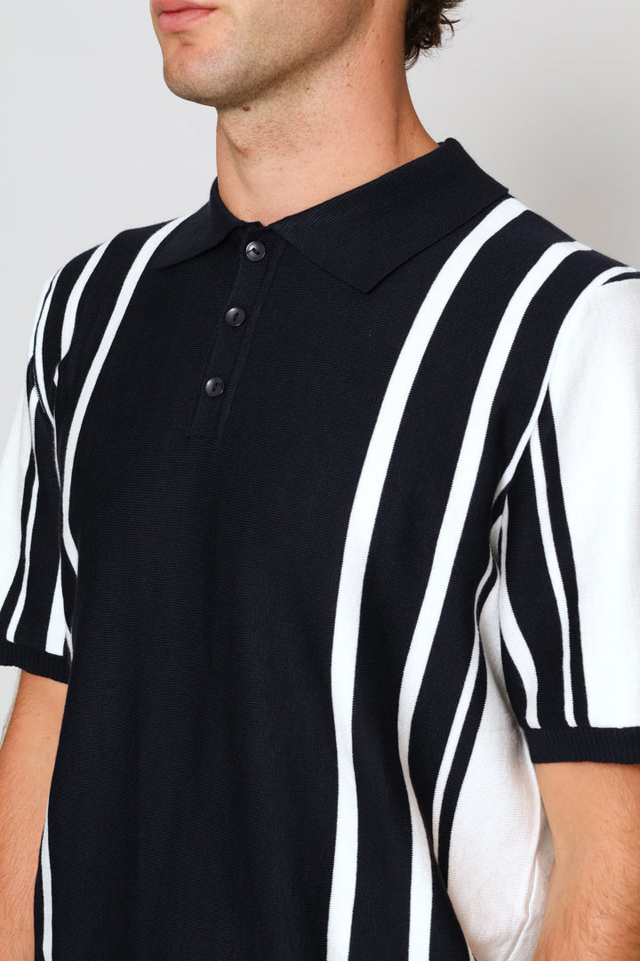 Wide & Thin Stripe Fine Guage Golfer - Navy/Off White