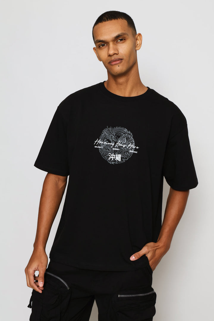 Dargon Puff Print Tee - Black