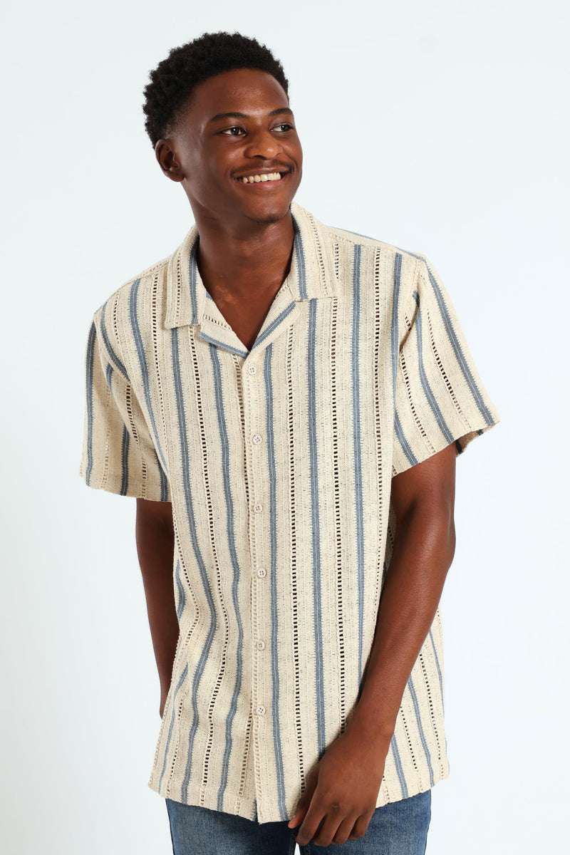 Crochet Stripe Shirt - Stone