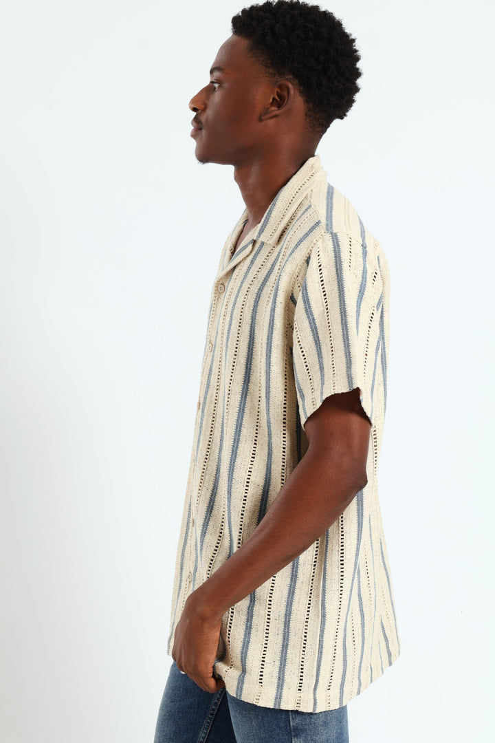 Crochet Stripe Shirt - Stone