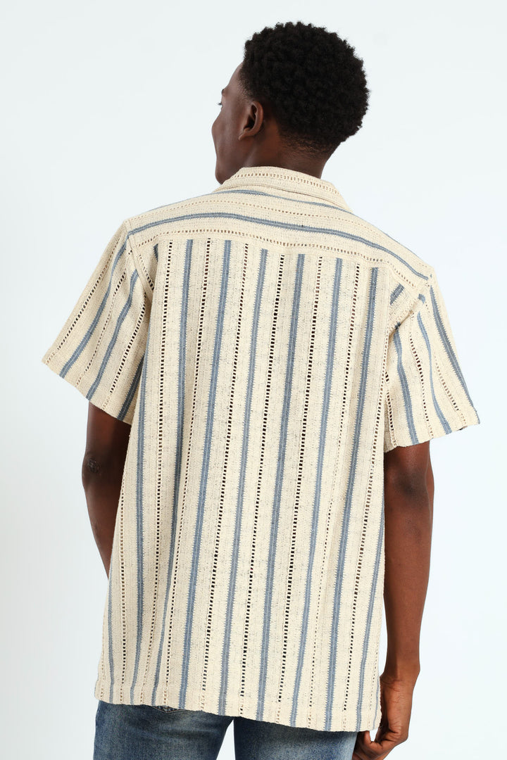 Crochet Stripe Shirt - Stone