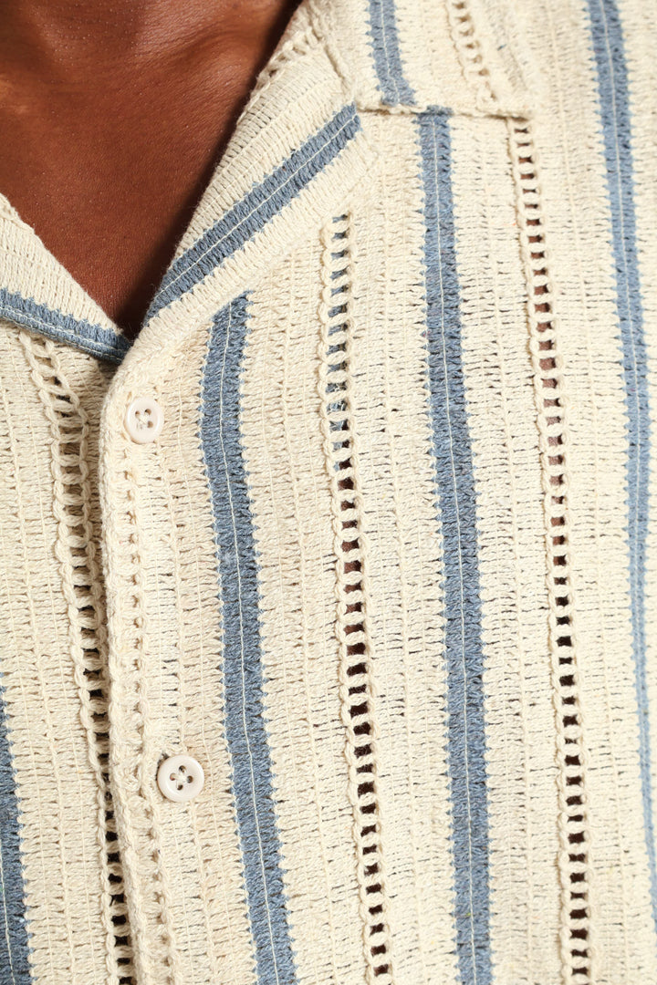 Crochet Stripe Shirt - Stone