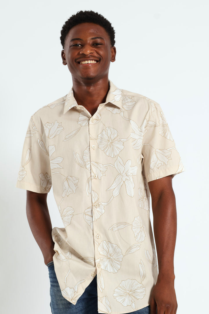 Cotton Floral Shirt - Beige/Cream