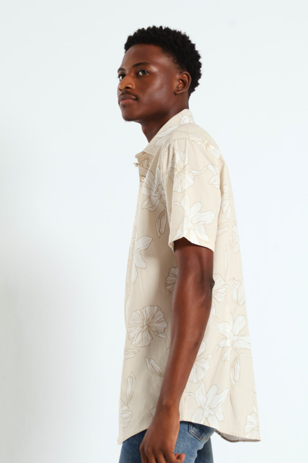 Cotton Floral Shirt - Beige/Cream