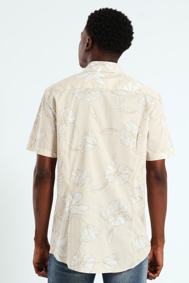Cotton Floral Shirt - Beige/Cream