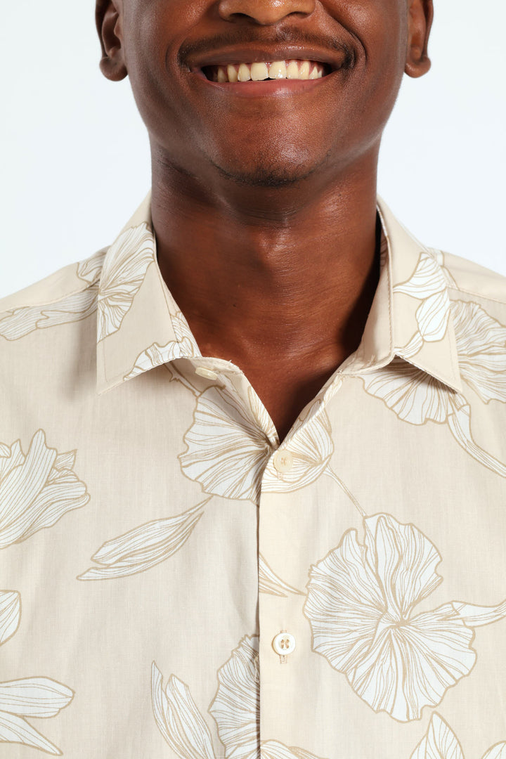 Cotton Floral Shirt - Beige/Cream