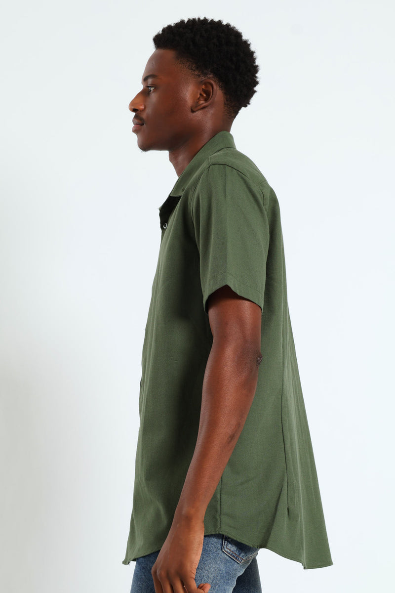 Textured Button Down Shirt - Olive