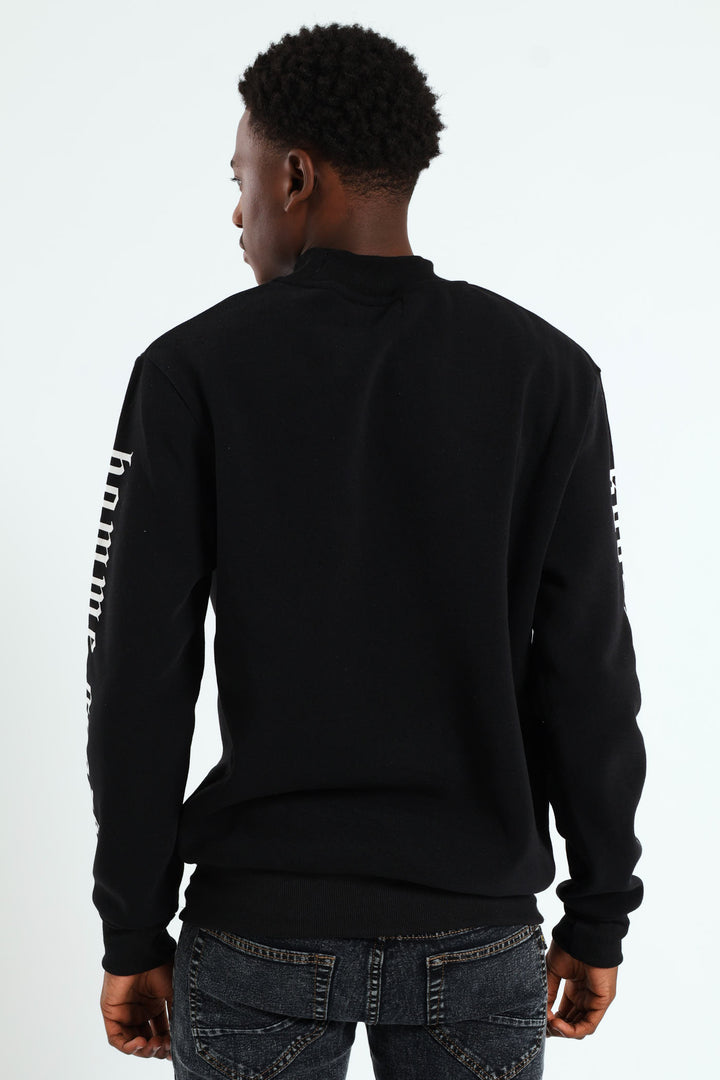 Jacquard Collar Pullover - Black